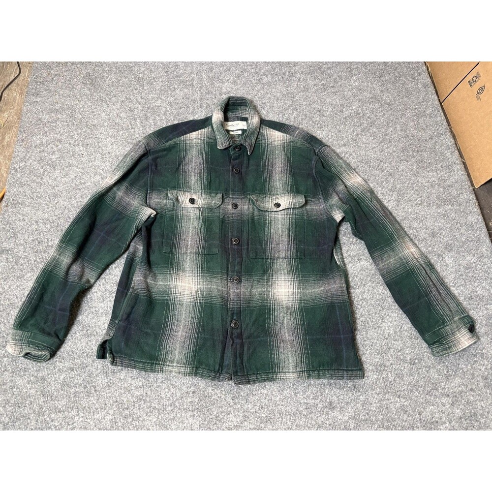Abercrombie & Fitch Shirt Mens L Green Long Sleeve Plaid Flannel Button-Up